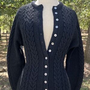 Talbot's Knit Wool Sweater Pearl Buttons Black Size S